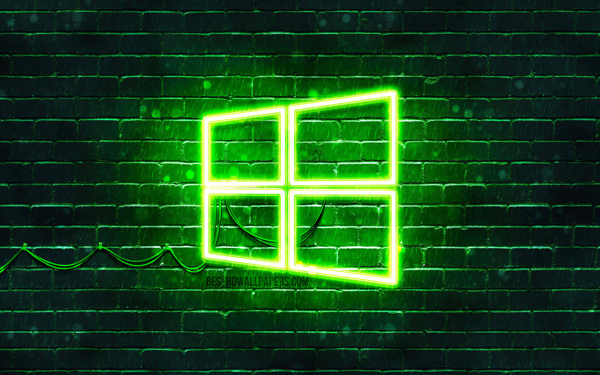 Windows 10 Logo Neon Green Wall Background