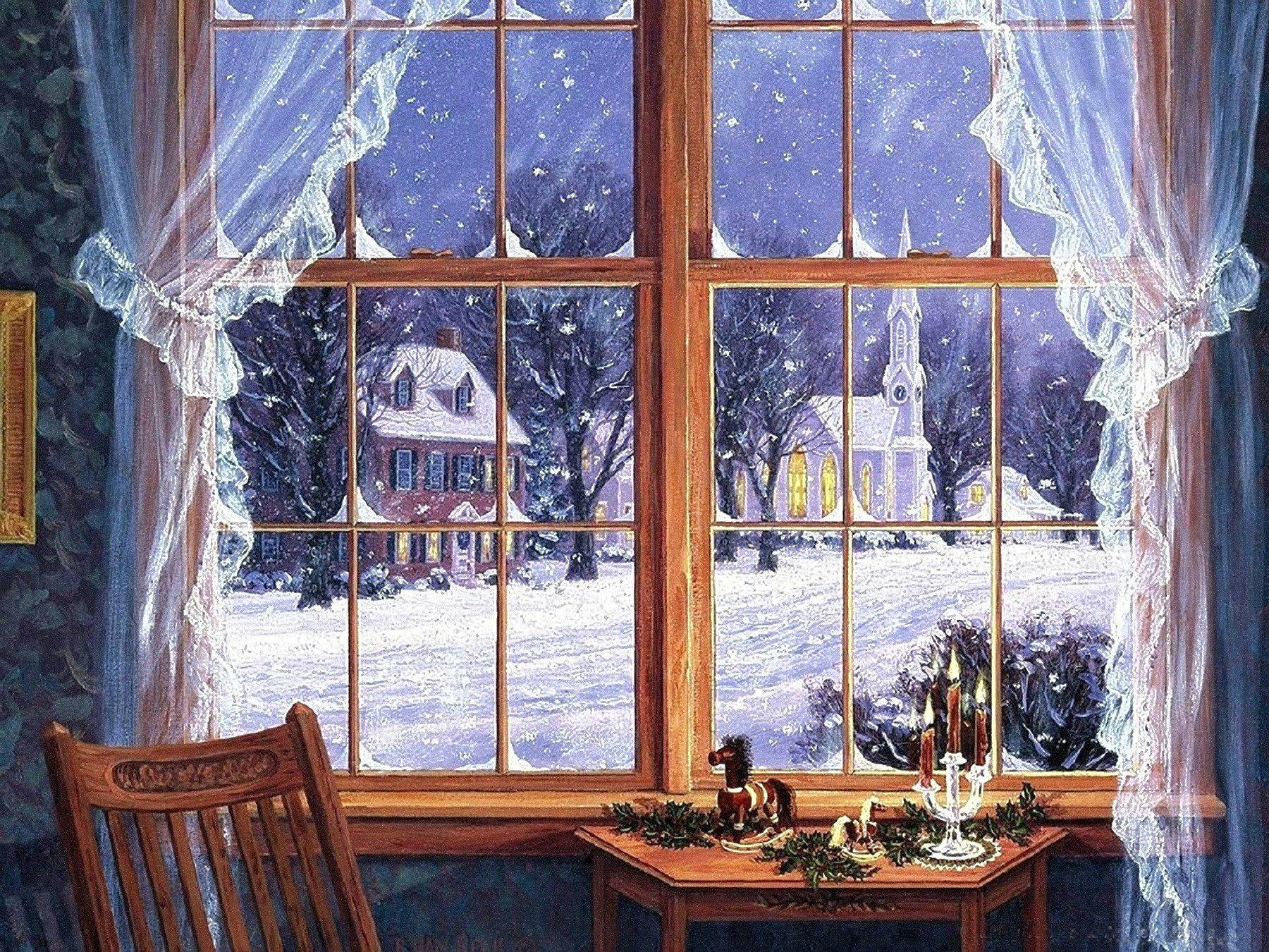 Windows Winter Home Painting Background