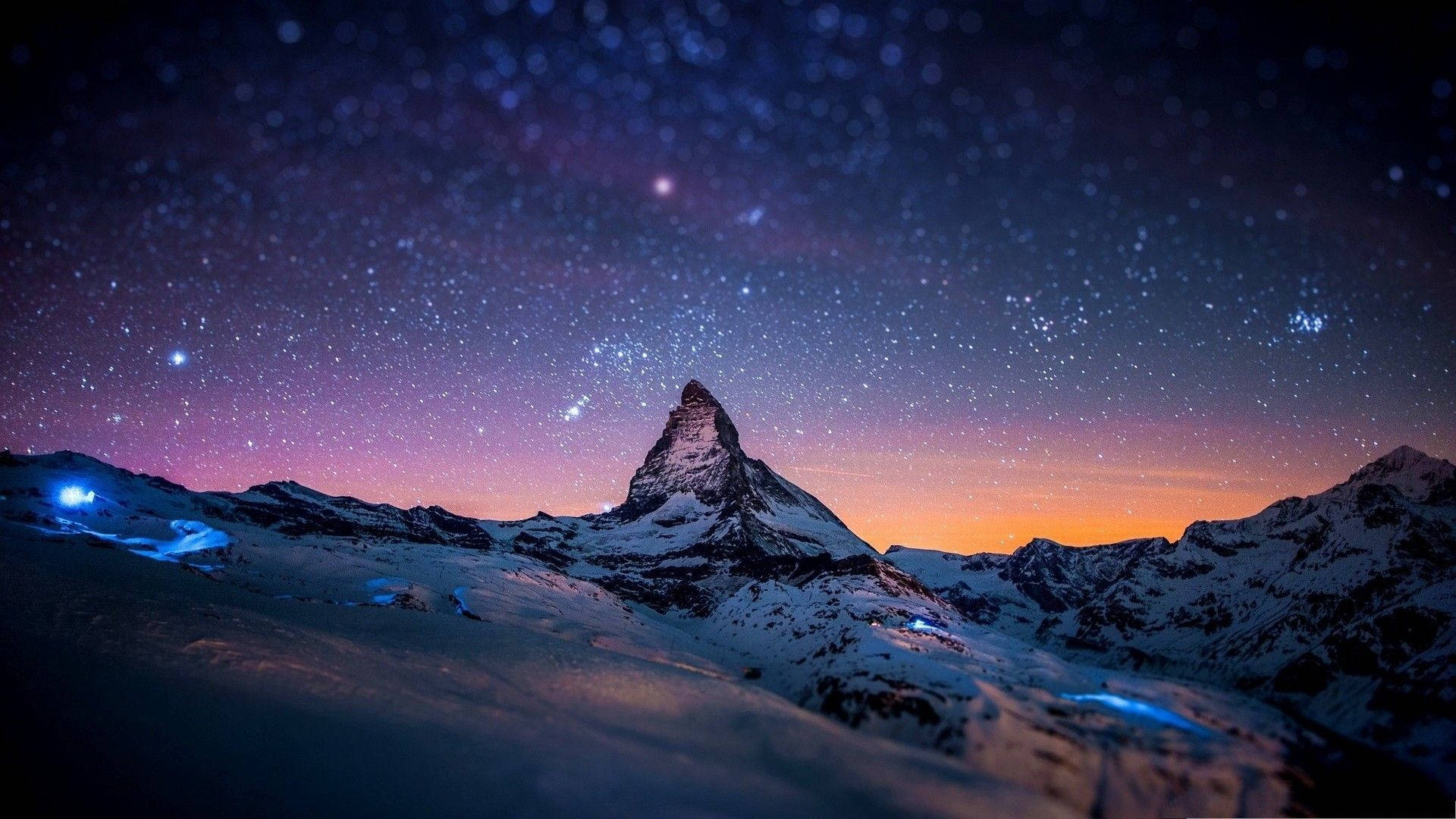 Windows Winter On Mountains And Starry Sky Background