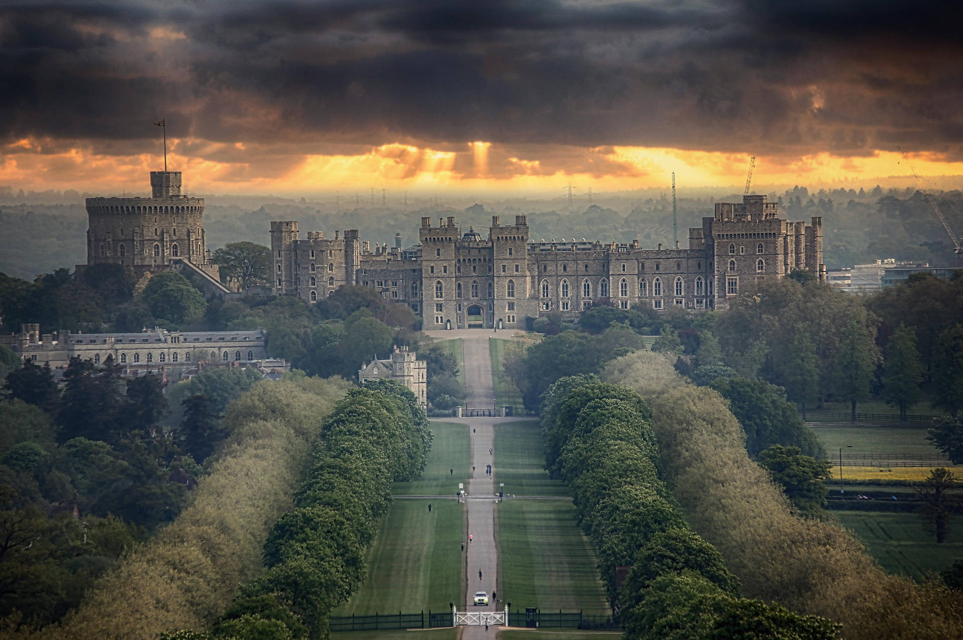 Windsor Castle Beneath Orange Sunset Sky Background