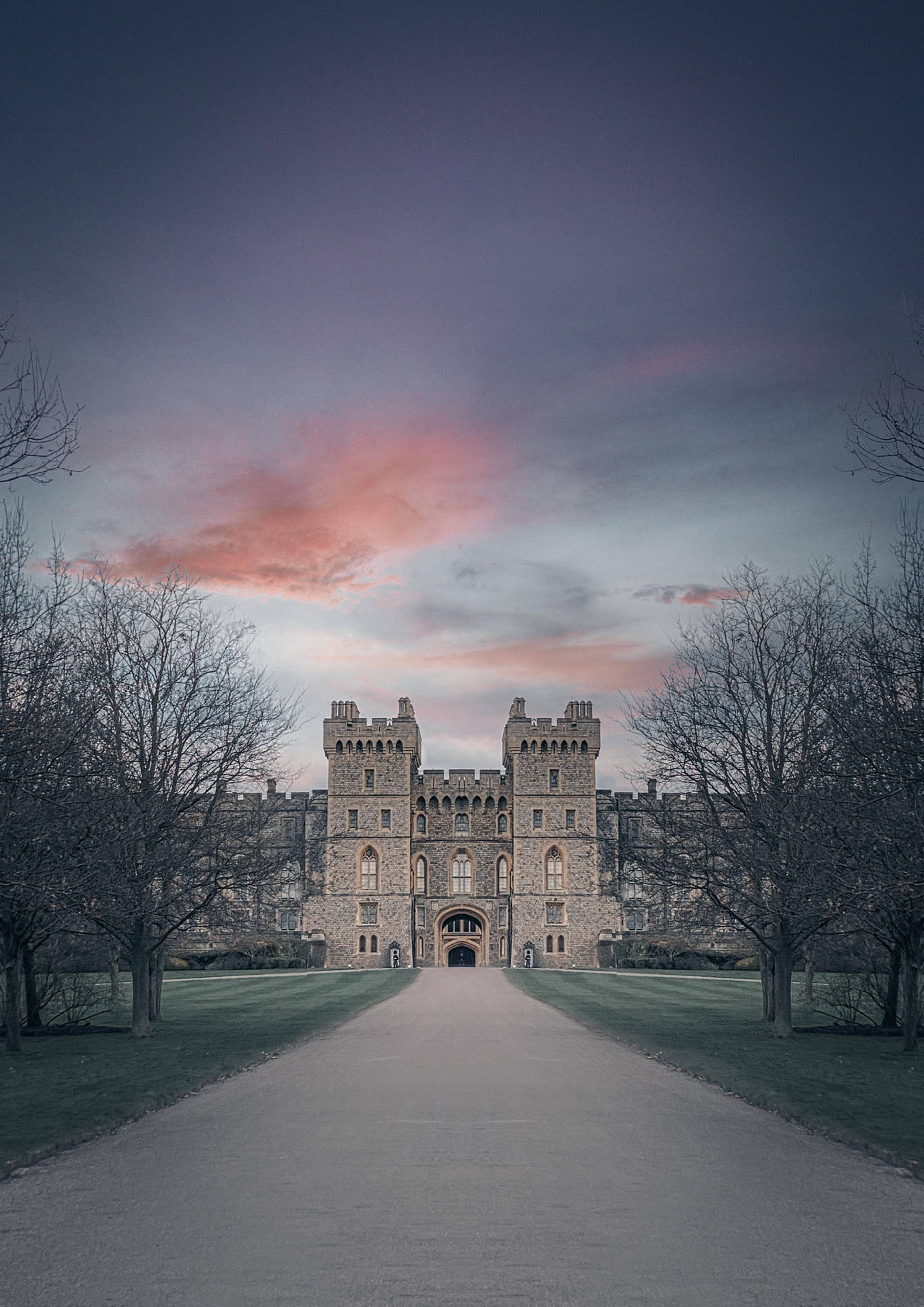 Windsor Castle In Winter Dead Trees Background