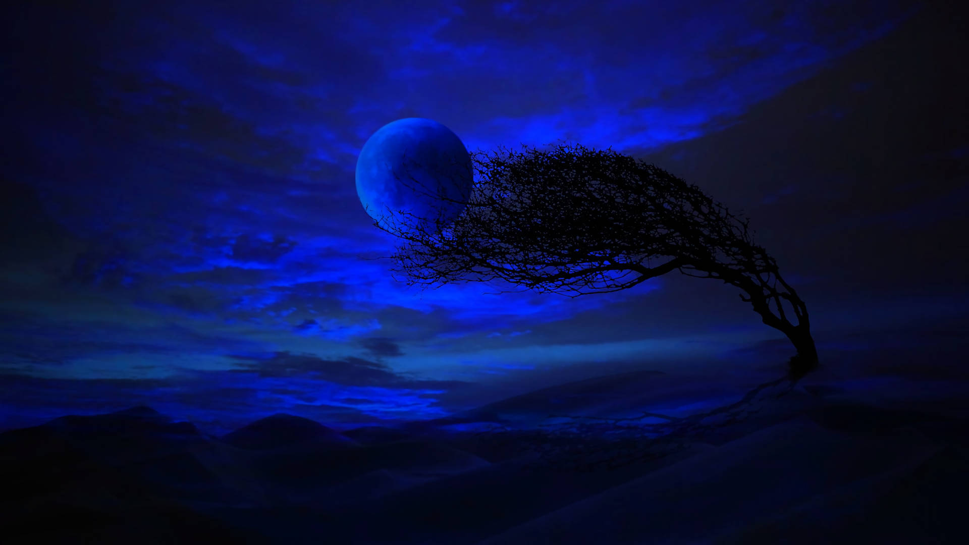 Windy Blue Moon Night Sky Background
