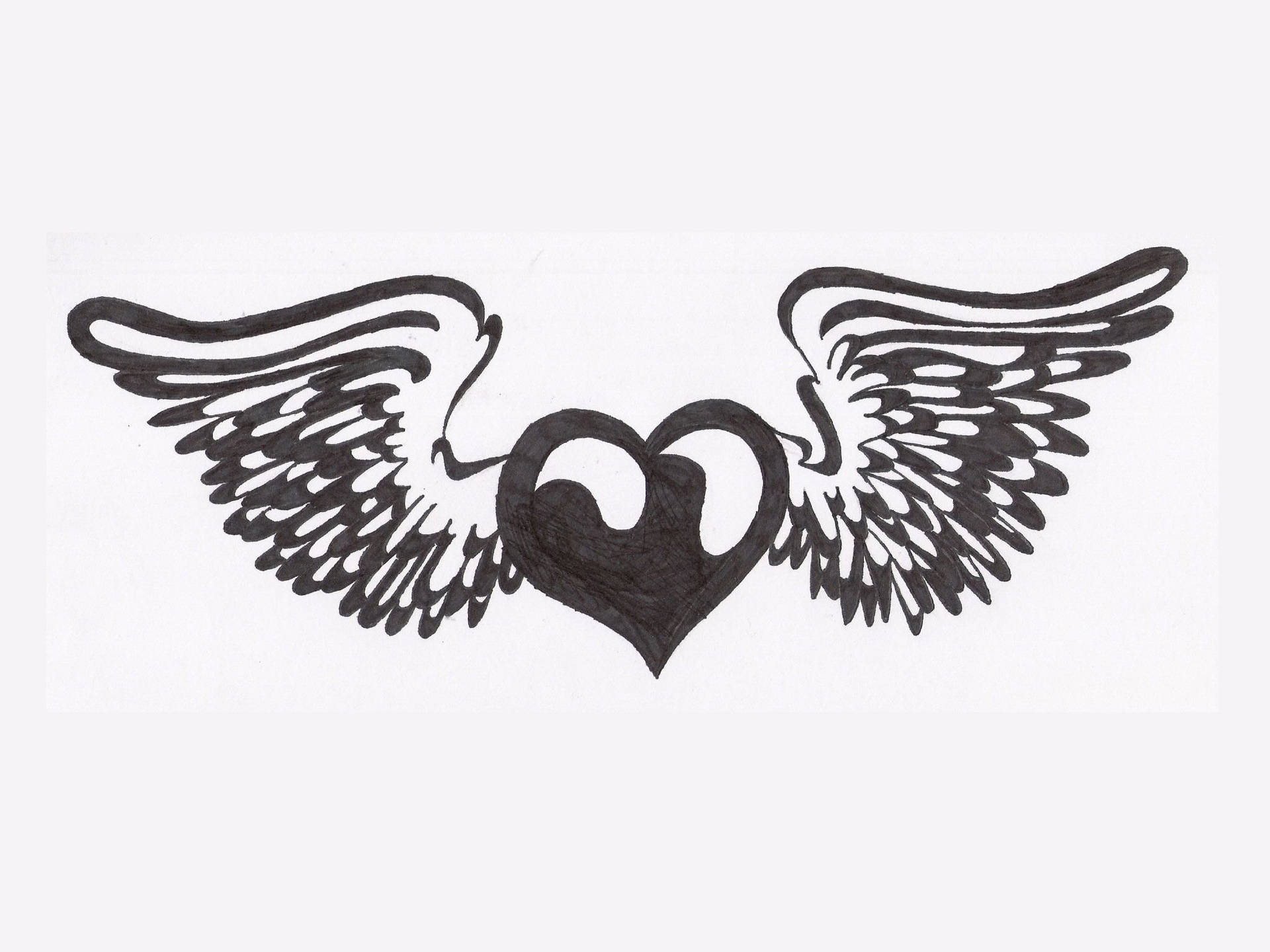 Winged Heart Love Black And White Background