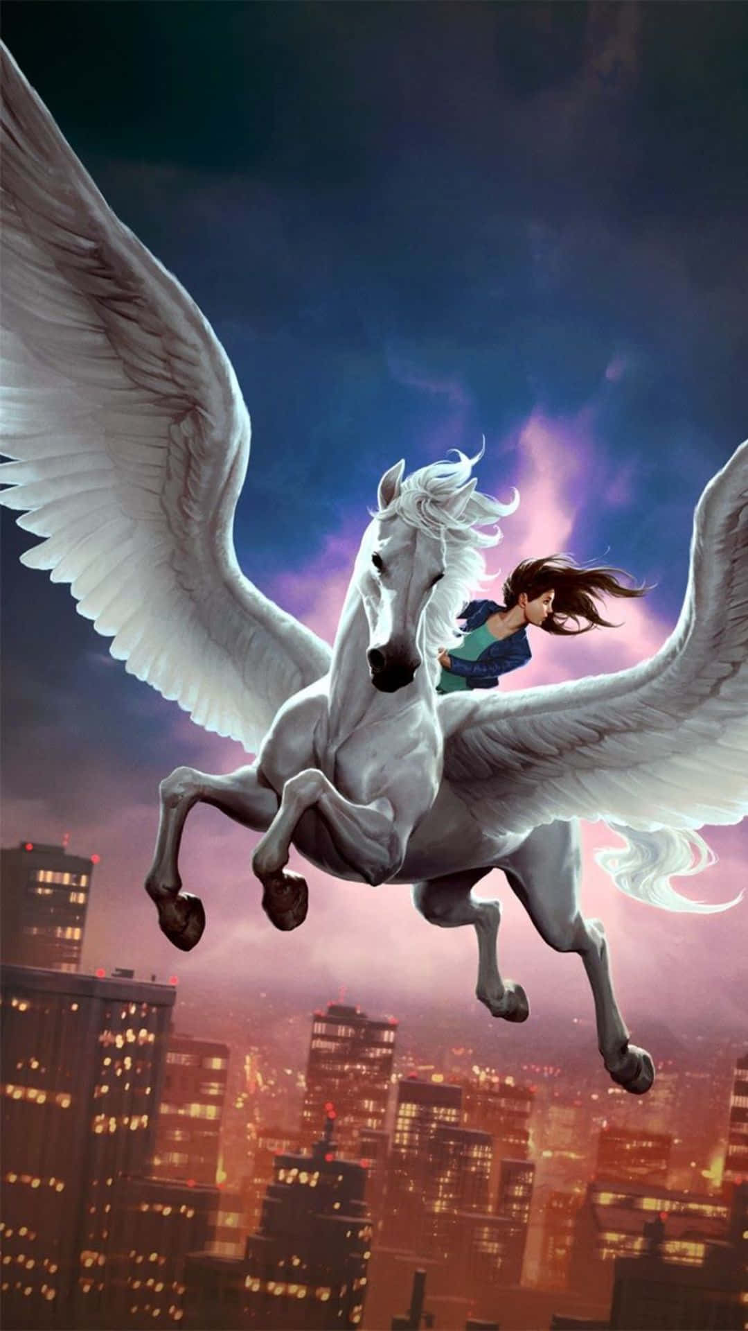 Winged Unicorn City Skyline