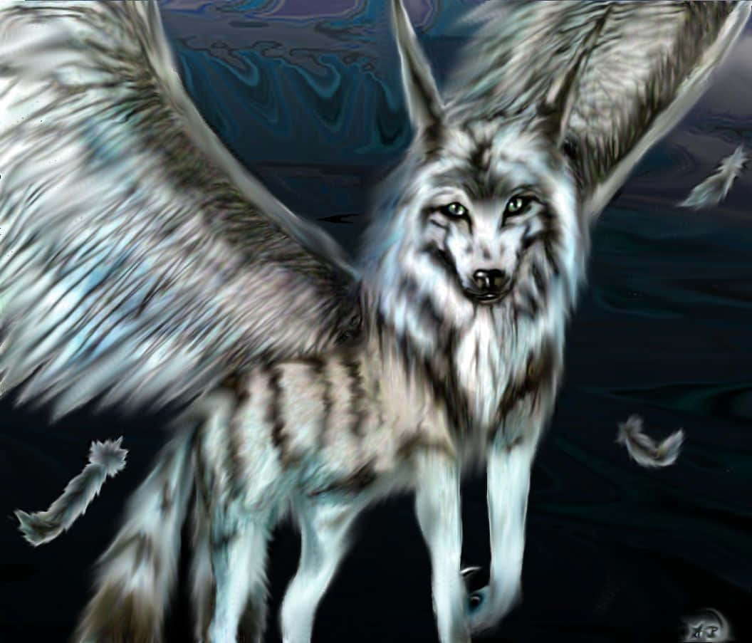 Winged White Wolf Black Background Background