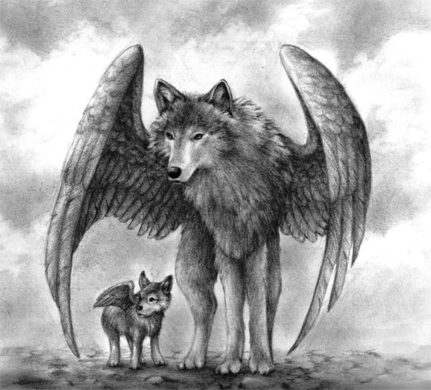 Winged Wolf And Fox Background