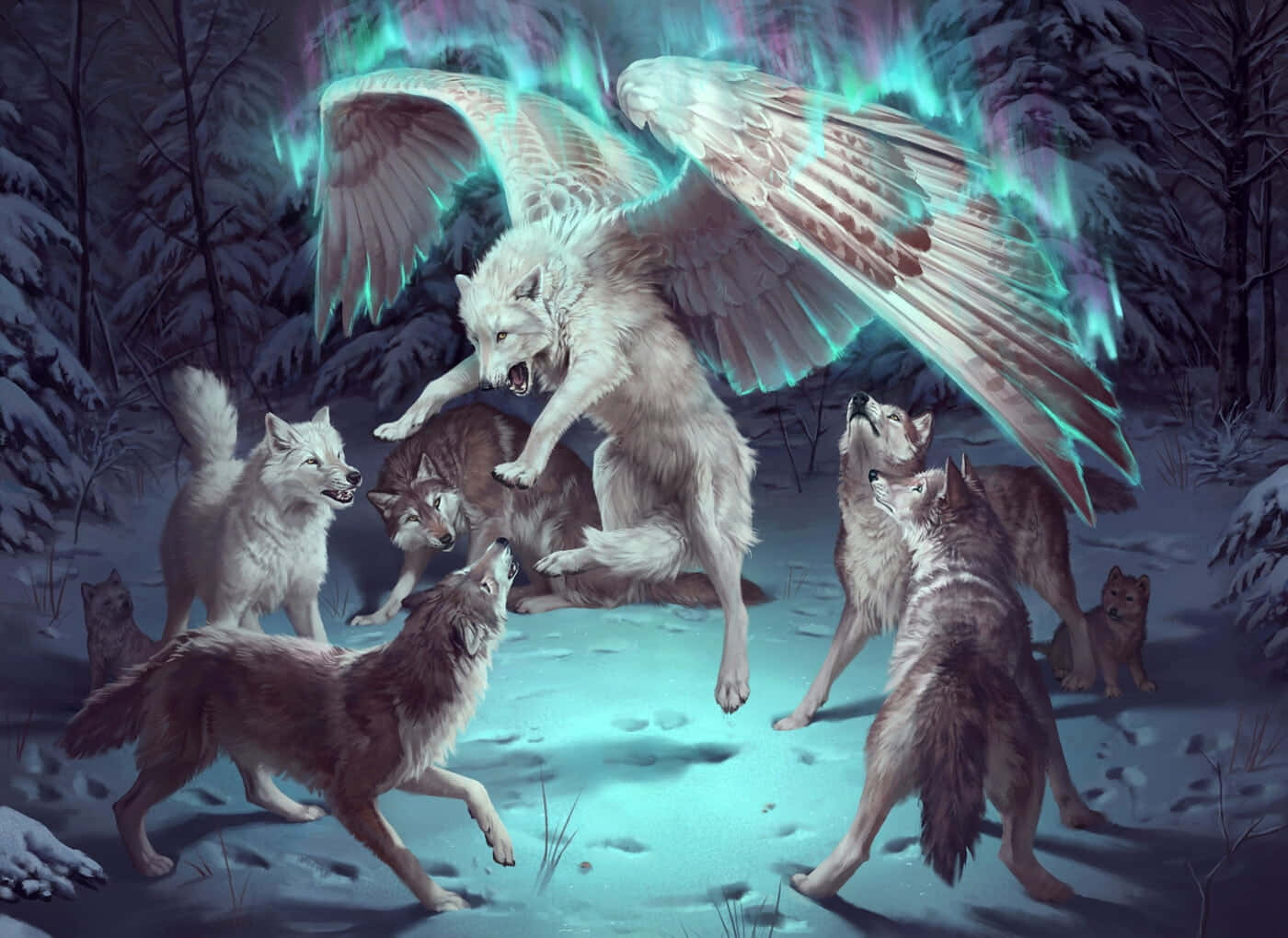 Winged Wolf Attack Forest Background