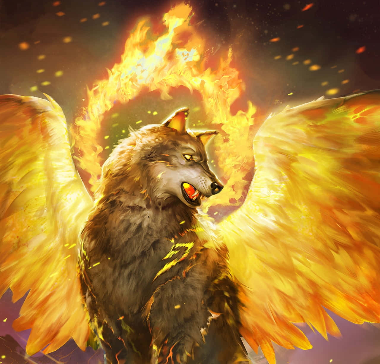 Winged Wolf Fire Background