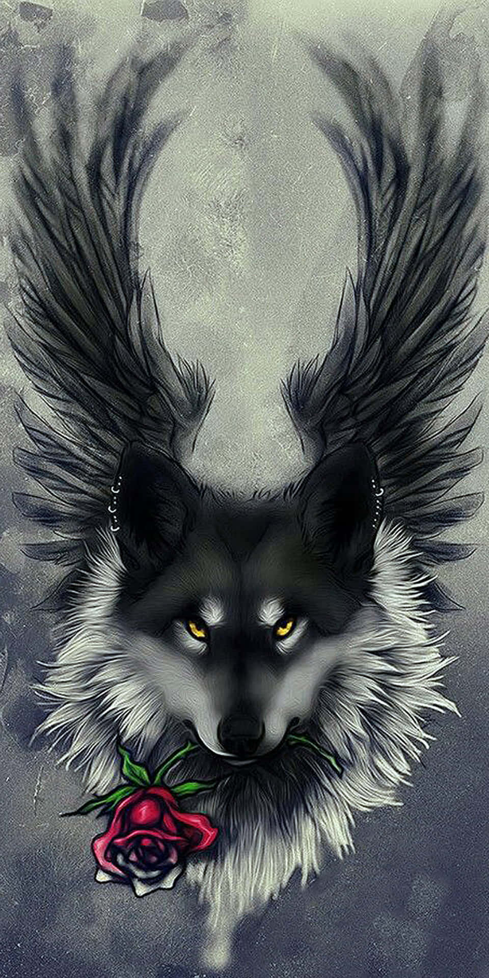 Winged Wolf Rose Portrait Background