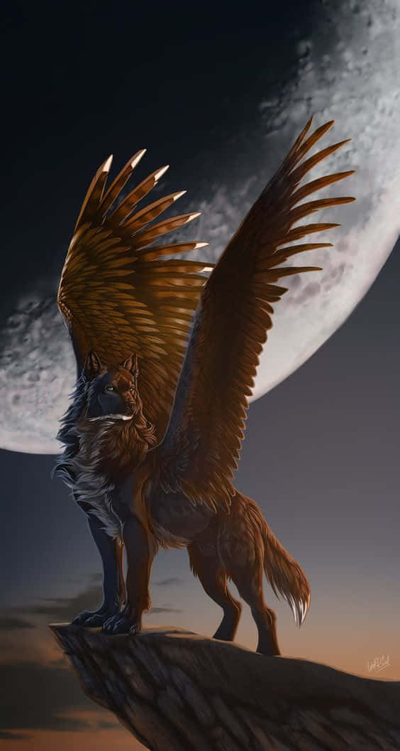 Winged Wolf Sky Big Moon Background