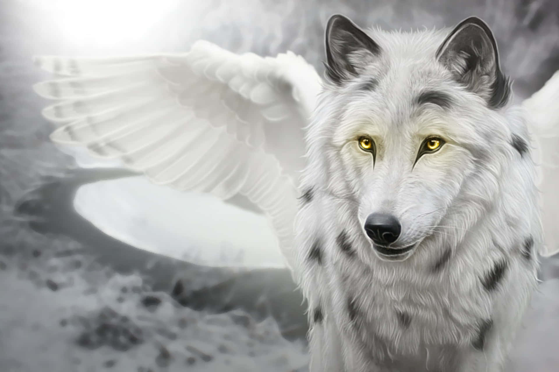 Winged Wolf Snowy Background Background