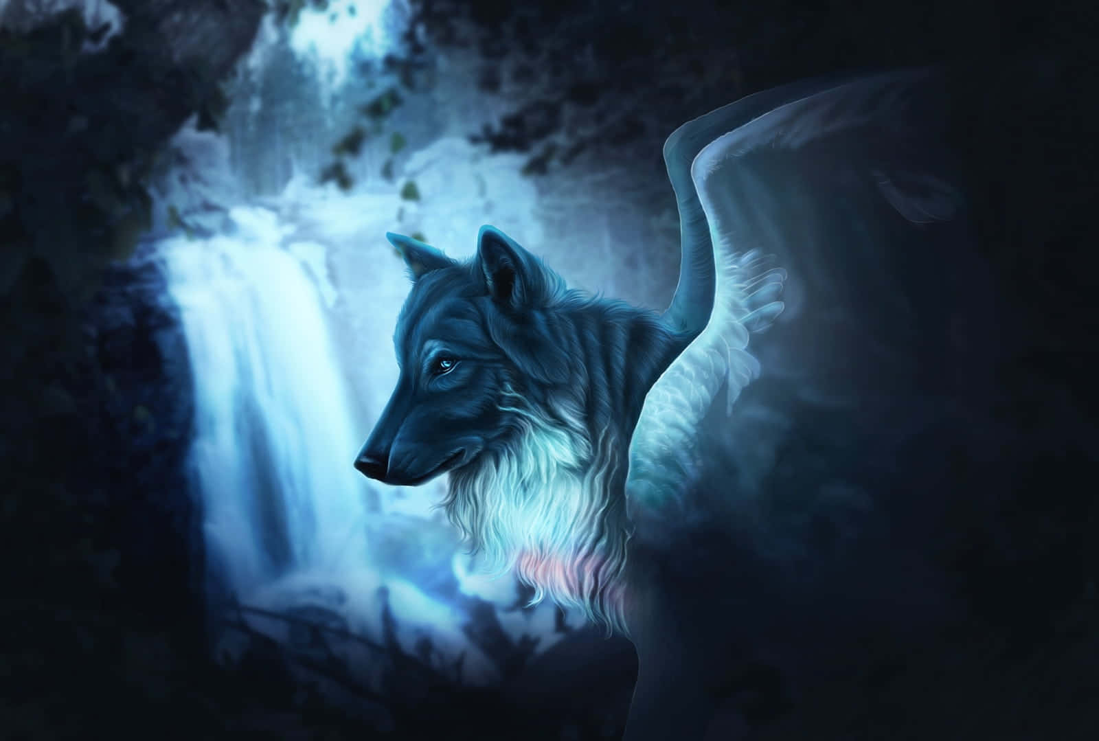 Winged Wolf Waterfall Background