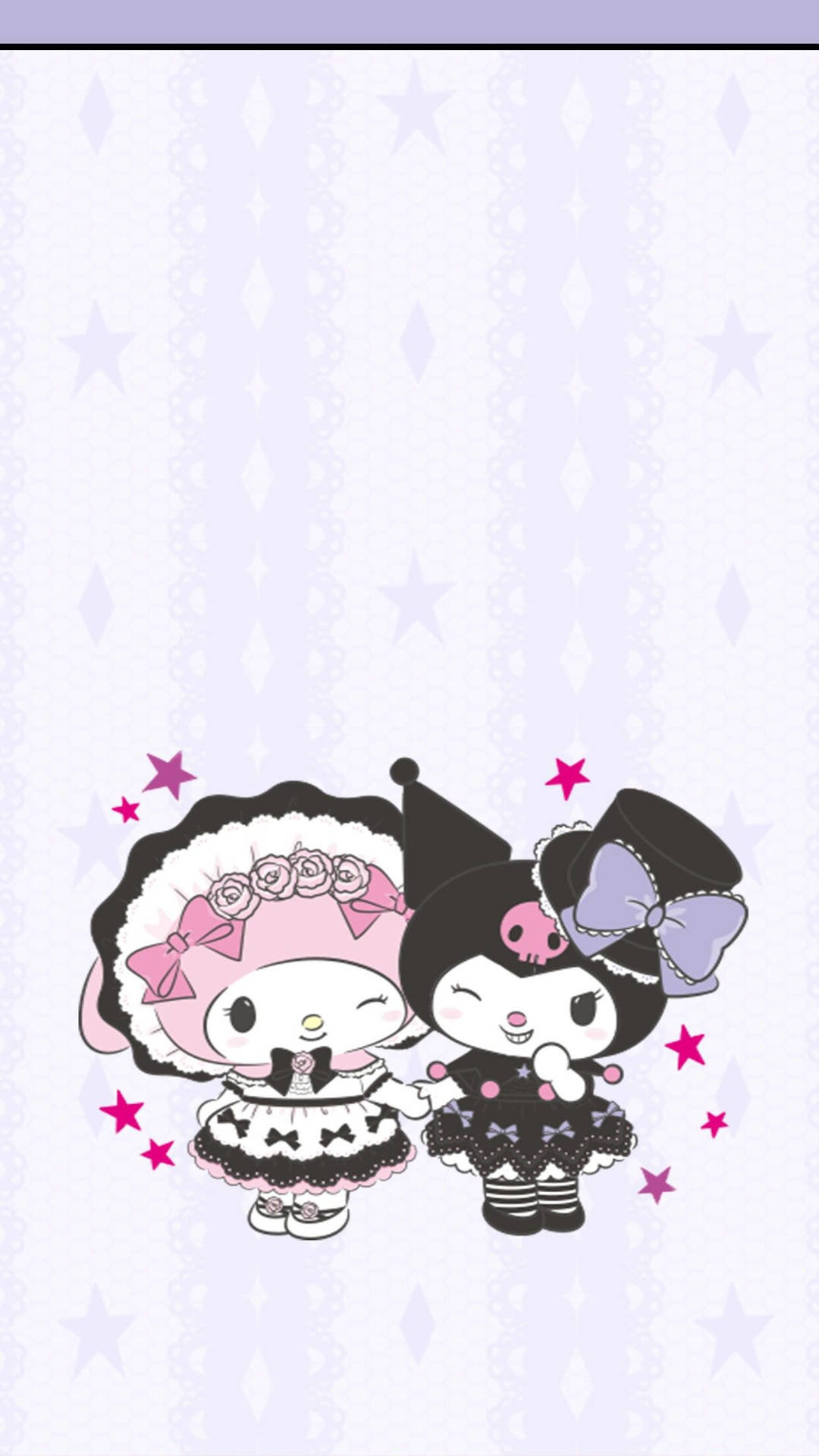 Winking Melody And Kuromi Light Purple Background
