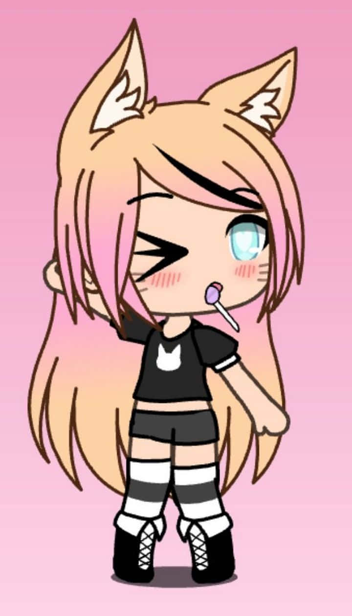 Winking Pink Gacha Girl Lollipop Background