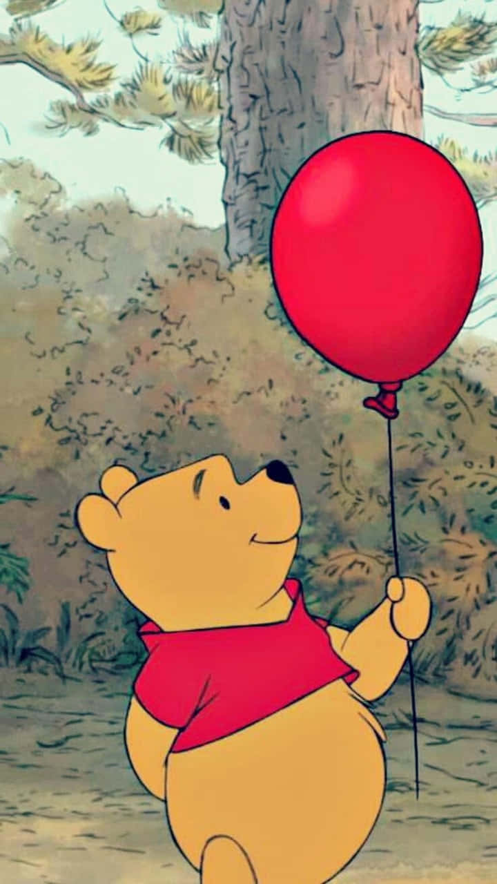 Winnie The Pooh Aesthetic With A Red Balloon Background