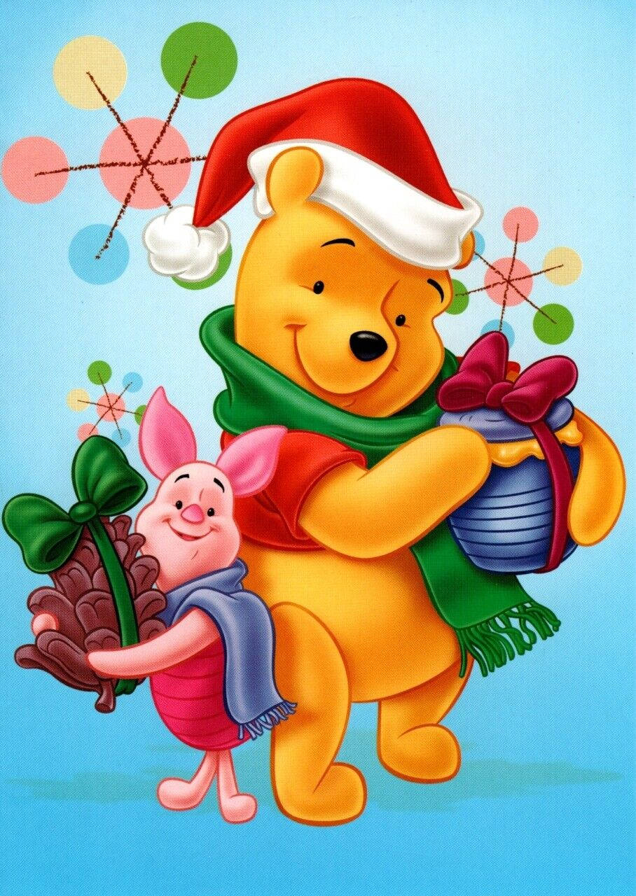 Winnie The Pooh And Piglet In Christmas Hats Background