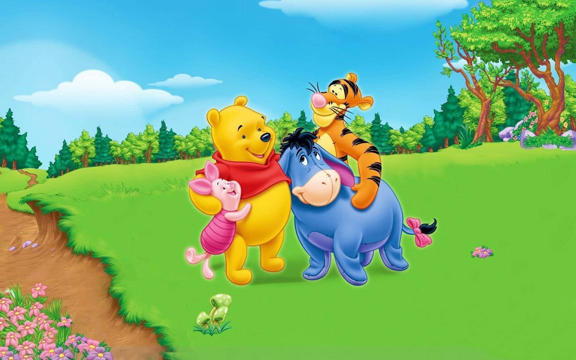 Winnie The Pooh Hugging Friends Desktop Background