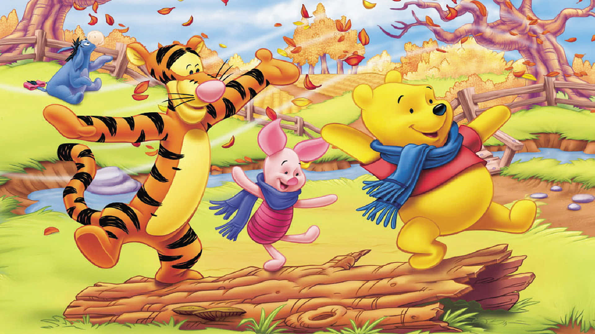 Winnie The Pooh Sitting Among The Flowers Background
