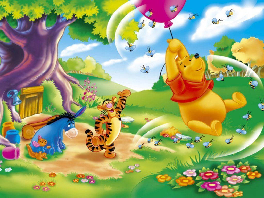 Winnie The Pooh Soars Through The Sky Background