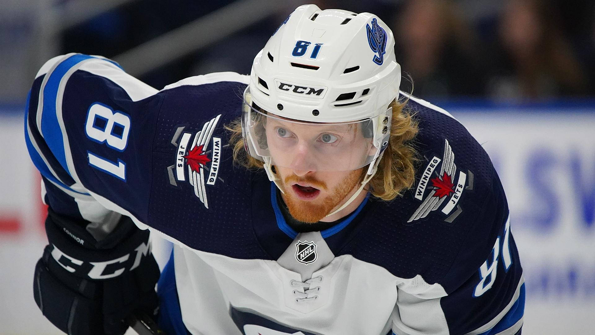 Winnipeg Jets American Hockey Player Kyle Connor Close Up Shot Background