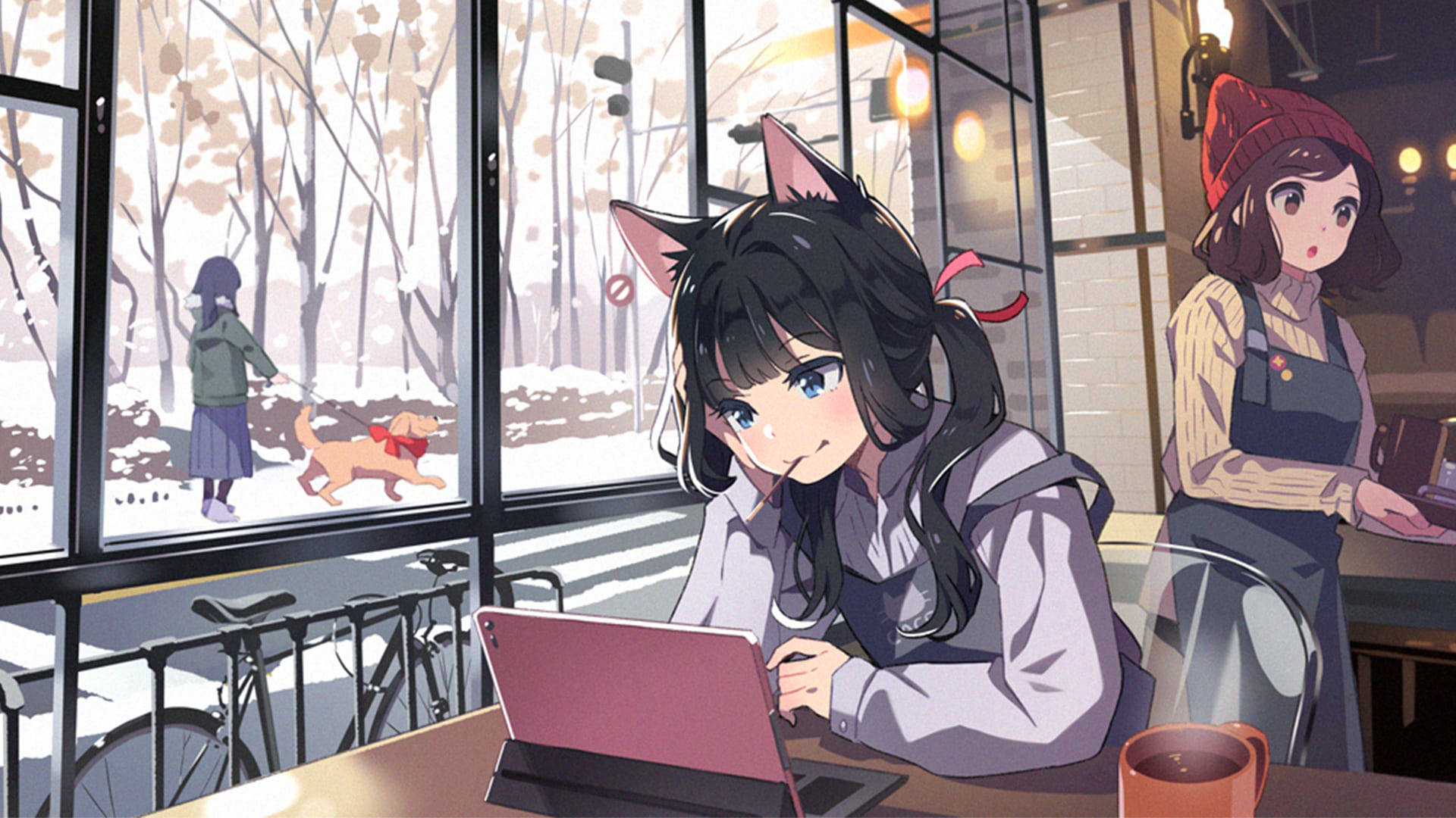 Winter Anime Cat Girl Background