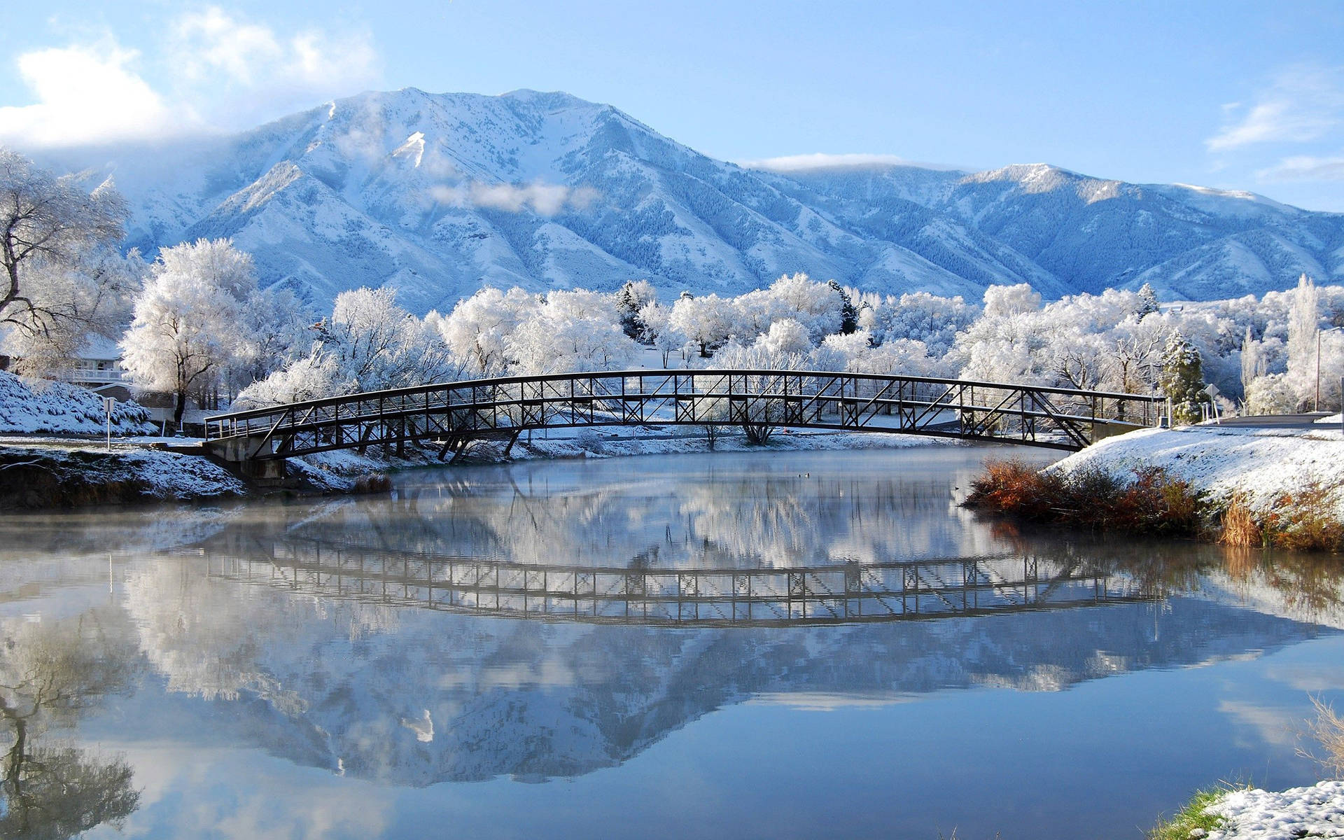 Winter Bridge Landscape Background