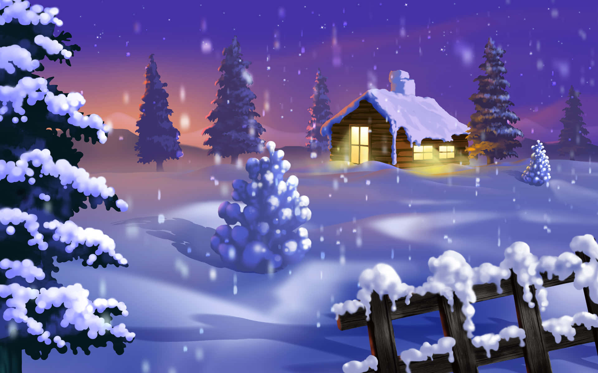 Winter Christmas Bright House Desktop Background