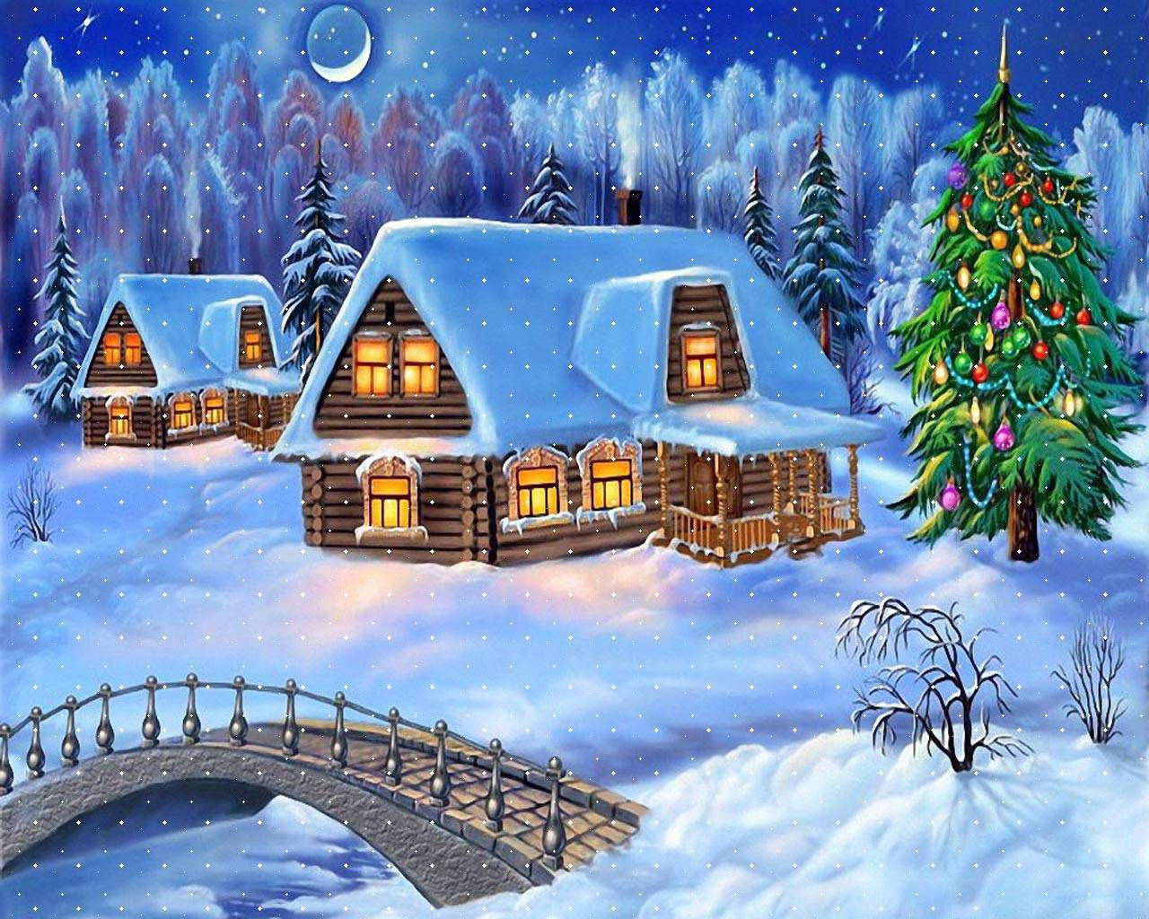 Winter Christmas Log Cabin Background