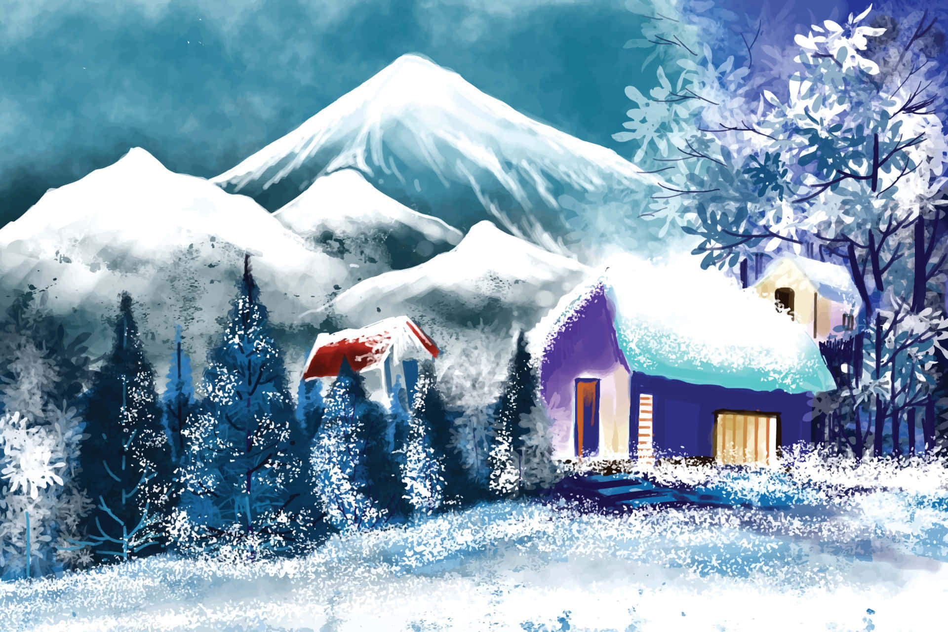 Winter Christmas Mountain Snow Desktop Background