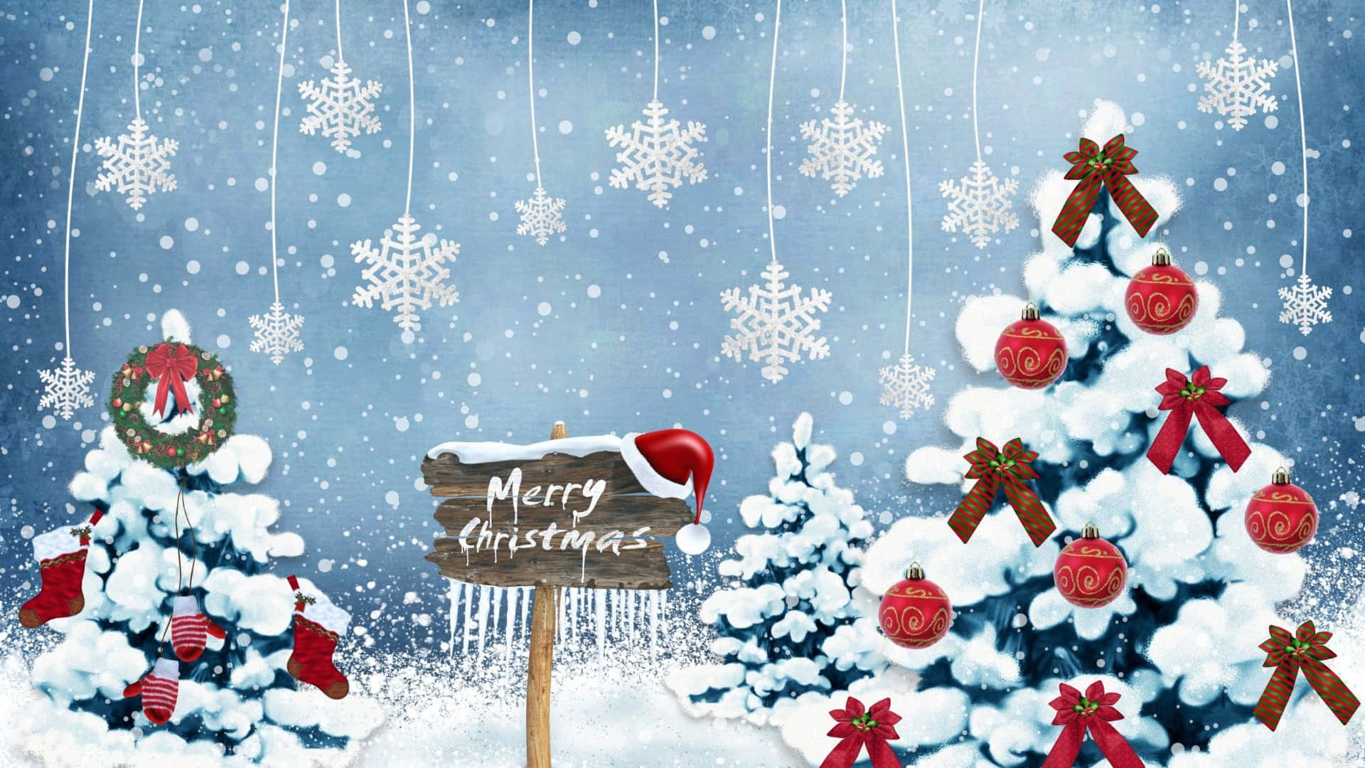 Winter Christmas Tree Sign Desktop Background