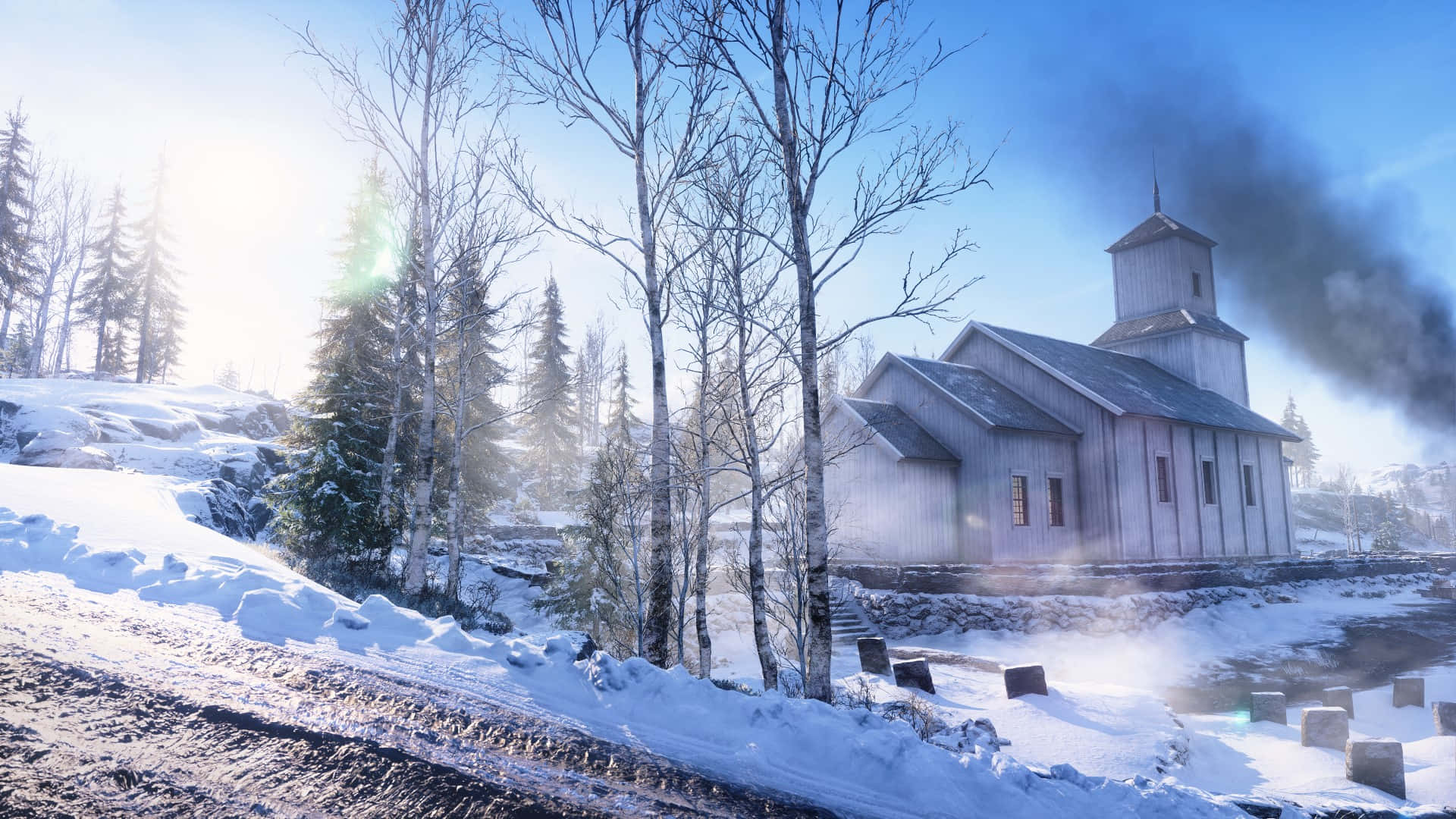 Winter_ Church_ Scene_ Snowy_ Landscape Background