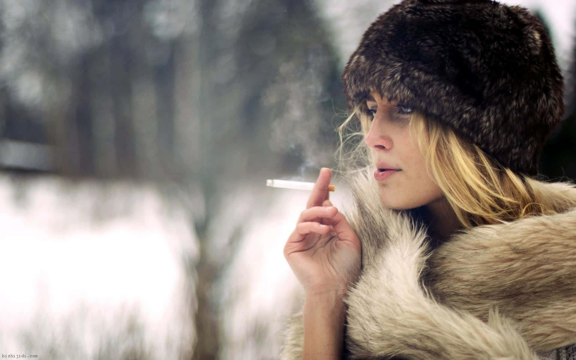 Winter Clothing Girl Smoking Background