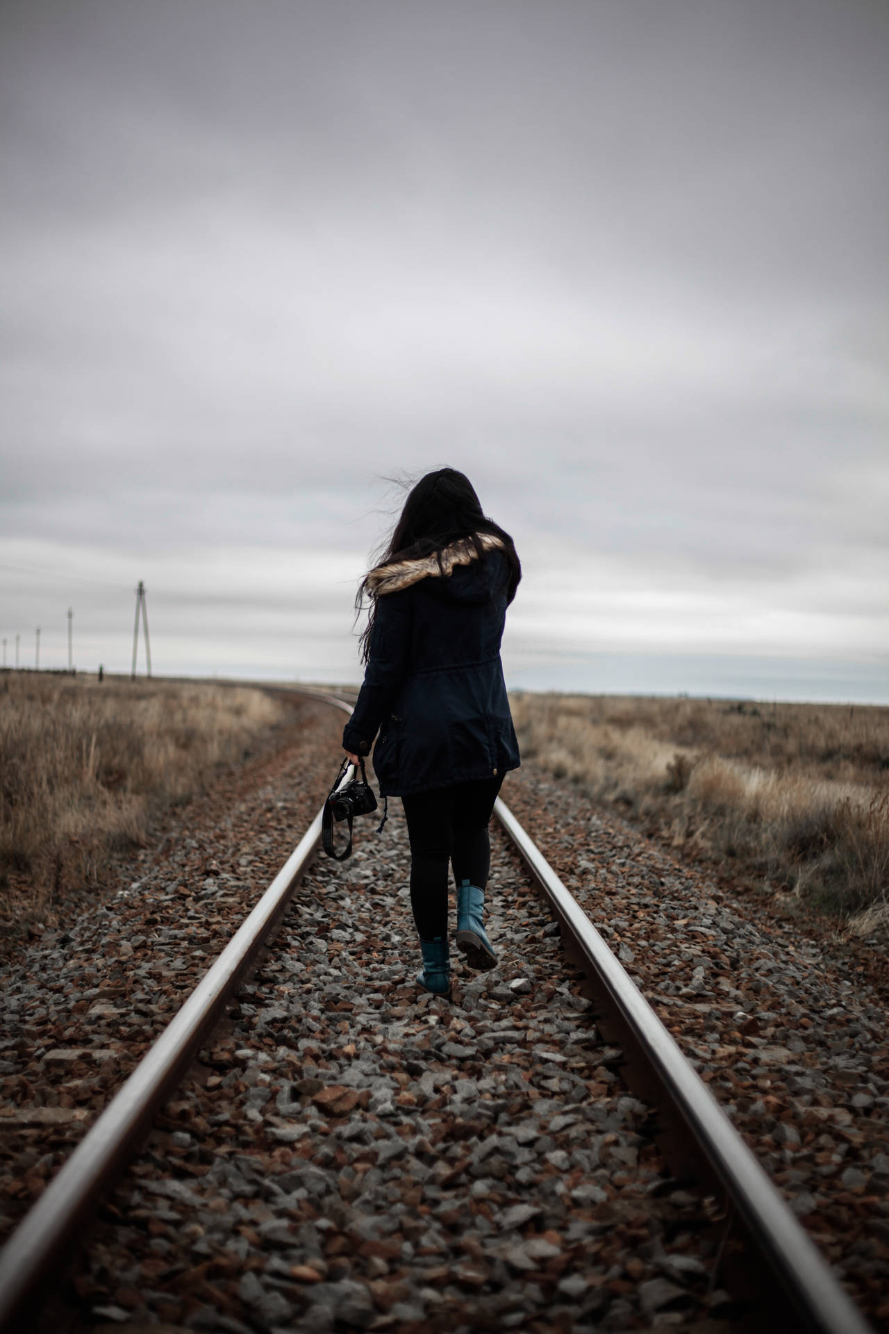 Winter Girl Alone Railway