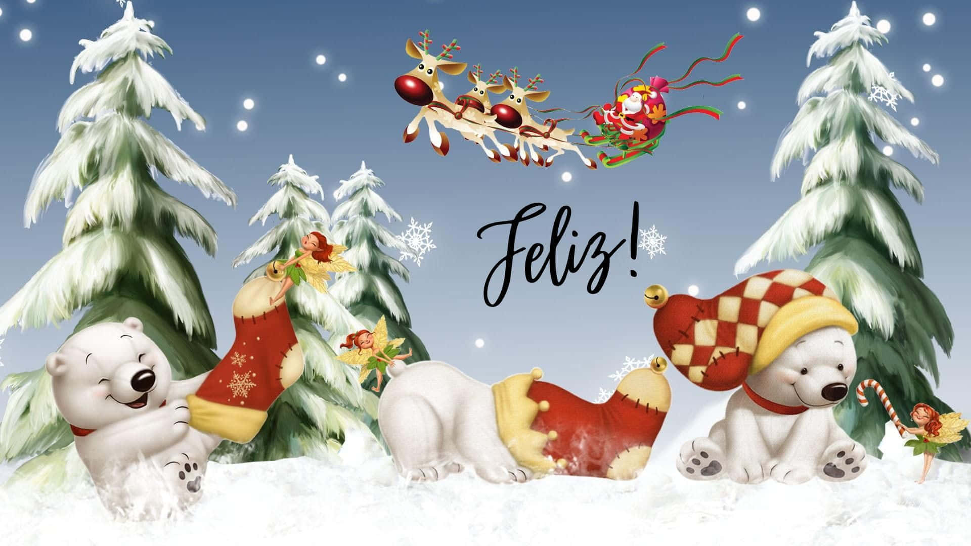 Winter_ Holiday_ Celebration_with_ Polar_ Bears_and_ Reindeer Background