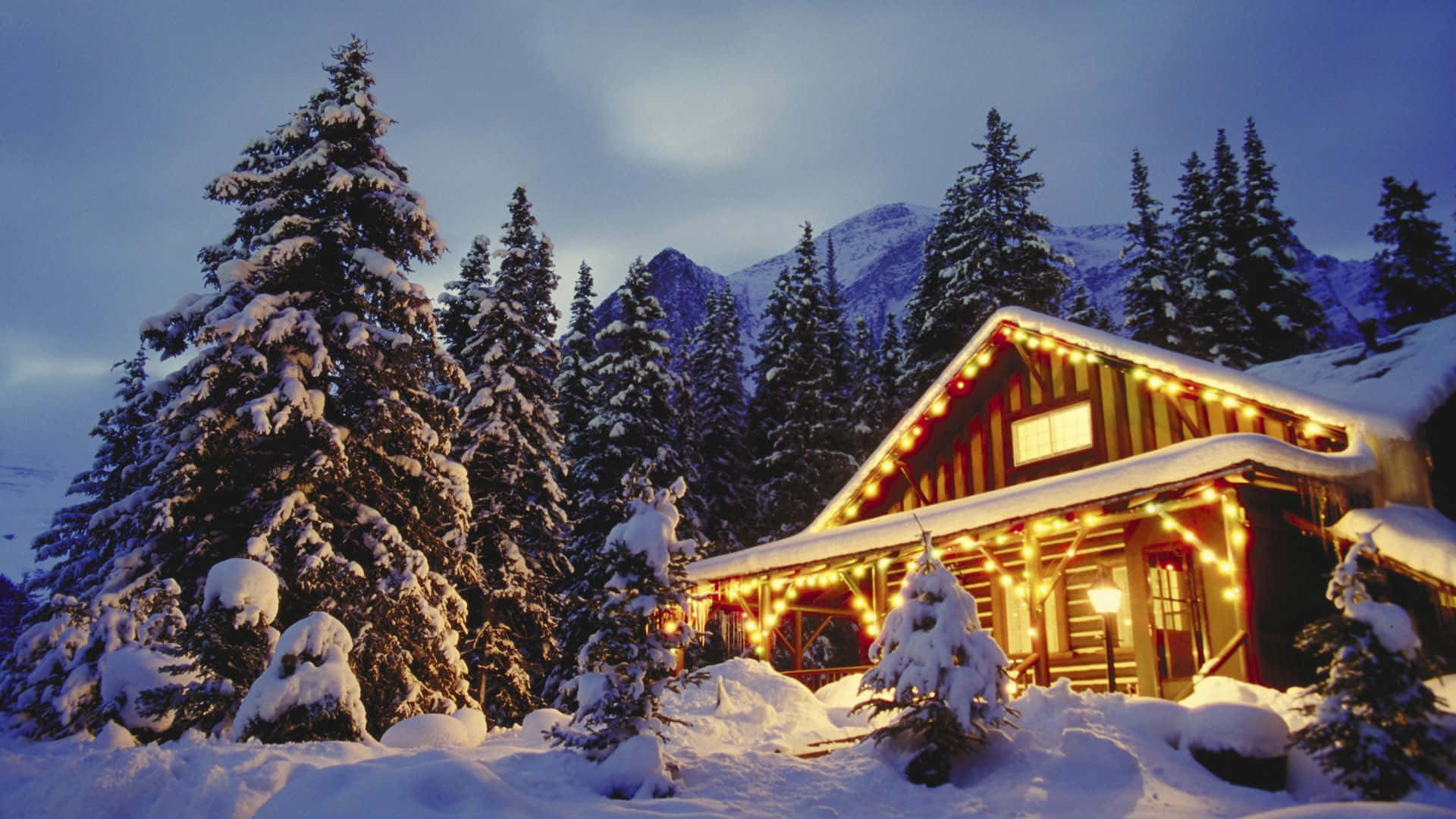 Winter Holiday Desktop Big House And Pine Trees Background