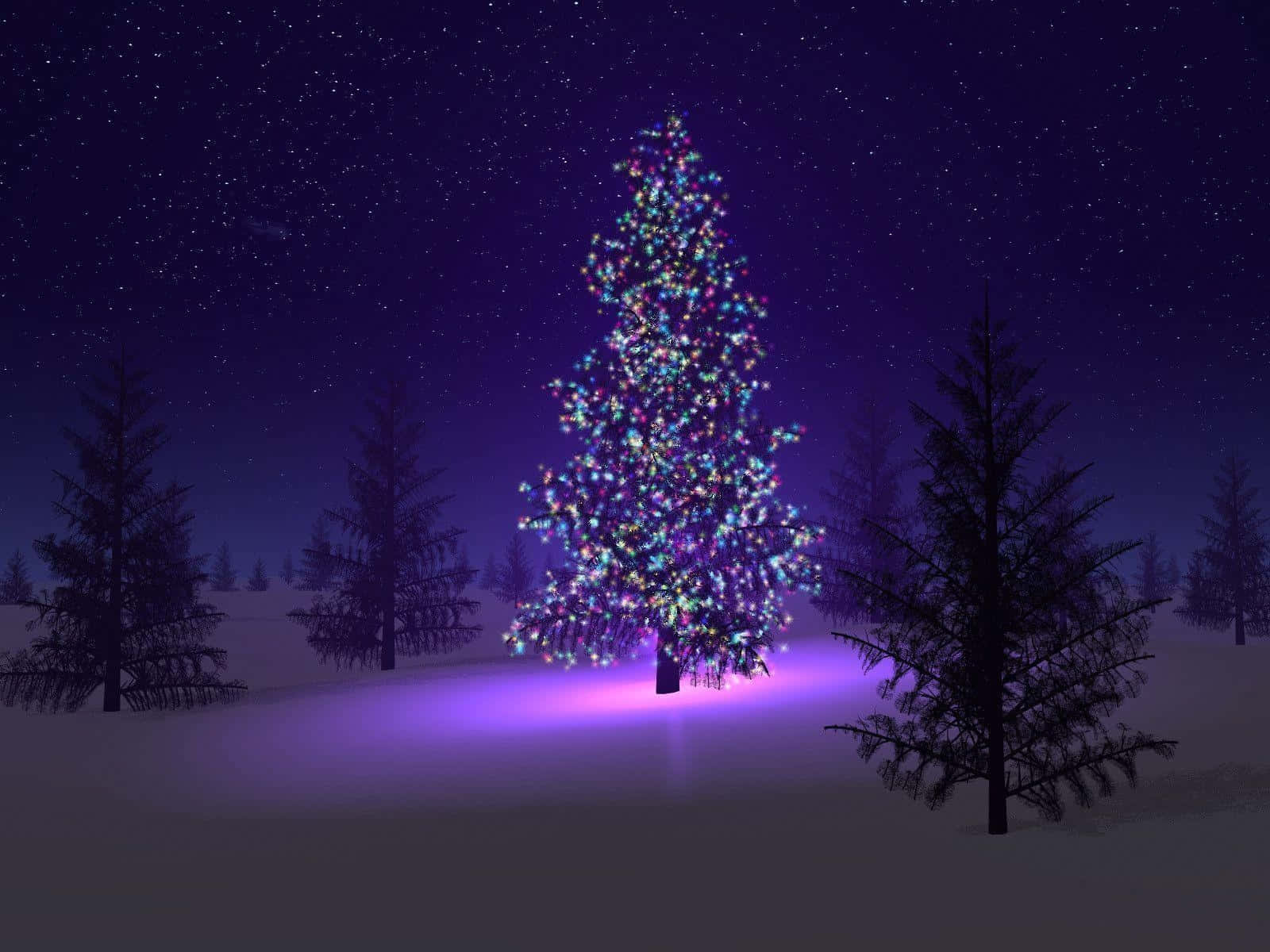 Winter Holiday Desktop Christmas Tree With Colorful Lights Background