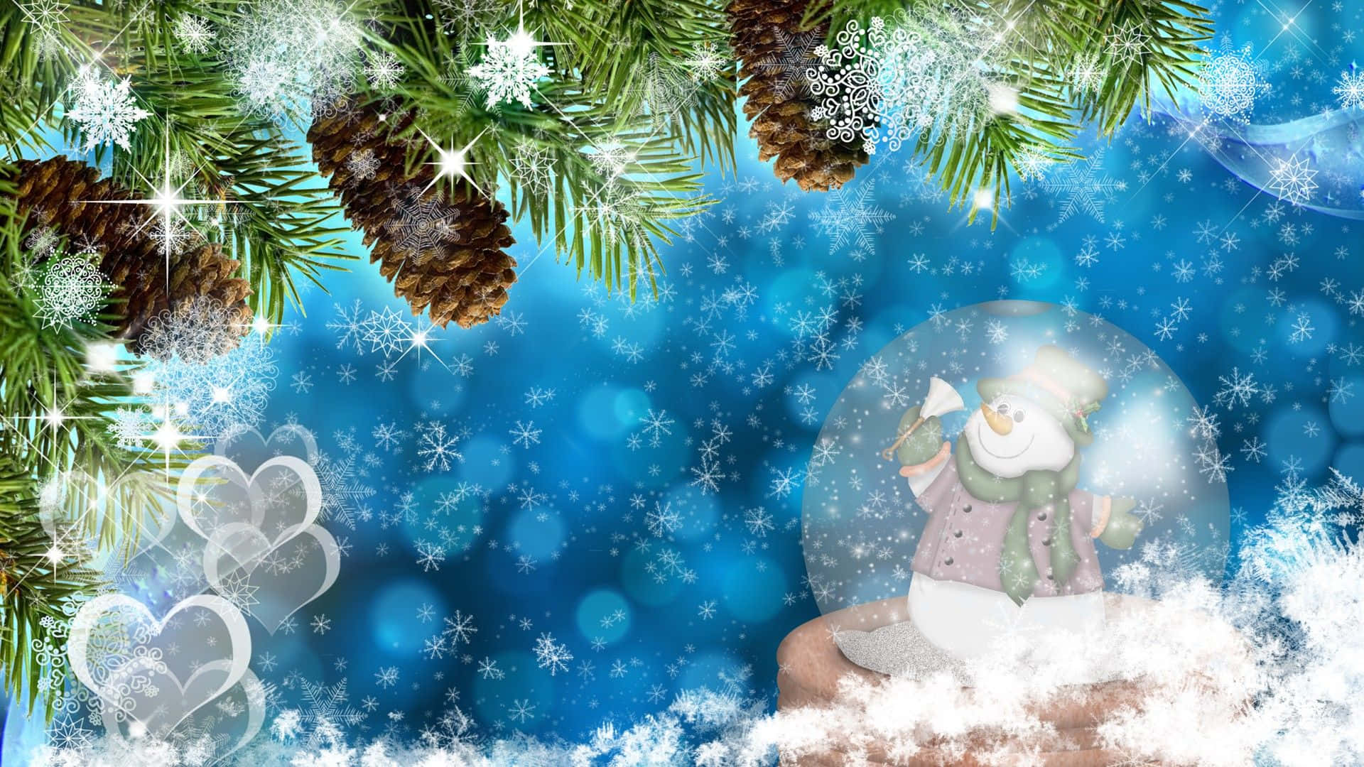 Winter Holiday Desktop Snowman And Pine Trees Background