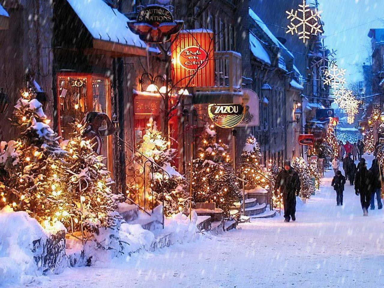 Winter Holiday Desktop Snowy Christmas Village Background