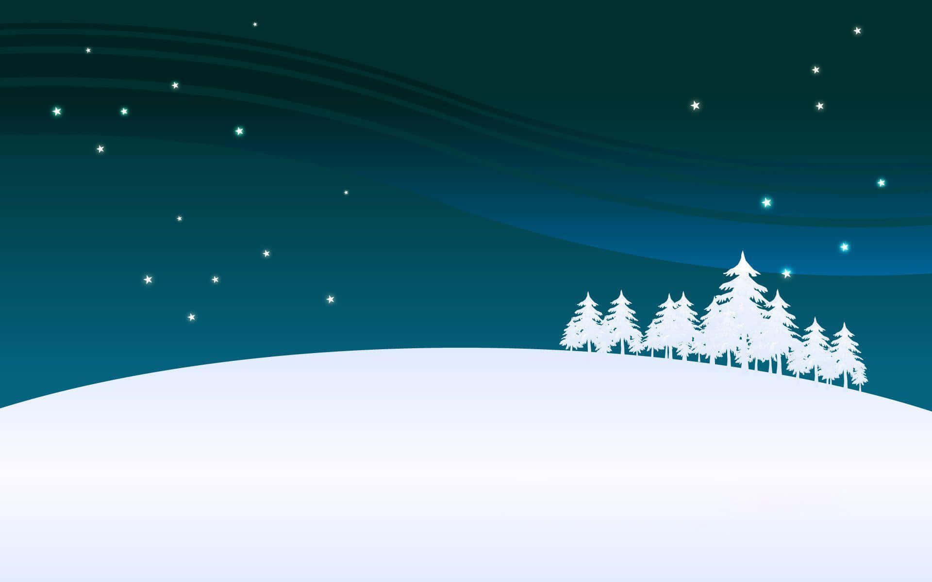 Winter Holiday Desktop With Pine Trees And Snowflakes Background
