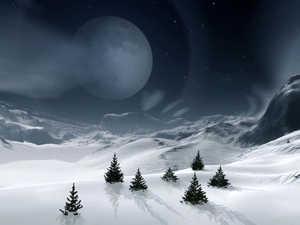 Winter Holiday Desktop With Pine Trees In A Snowy Mountain