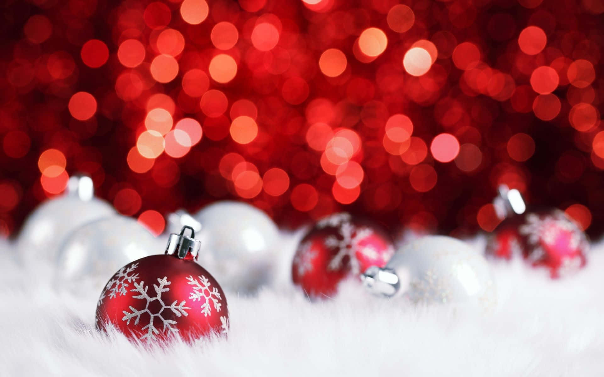 Winter Holiday Desktop With Red Christmas Ornaments