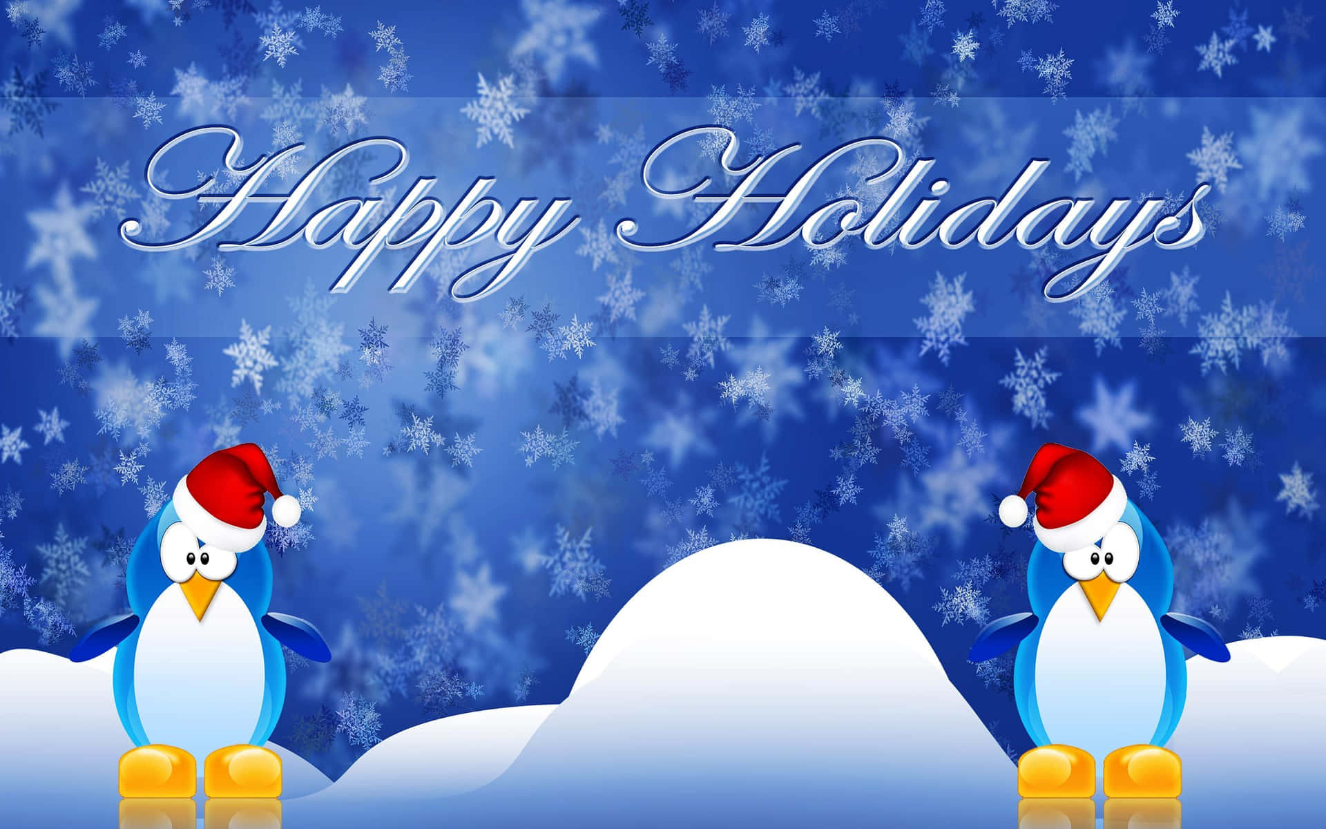 Winter Holiday Desktop With Two Blue Penguins Background