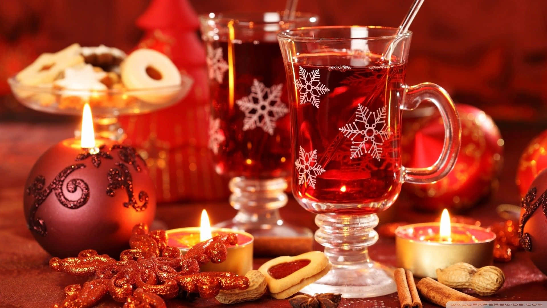 Winter Holiday Desktop With Wine And Candles Background