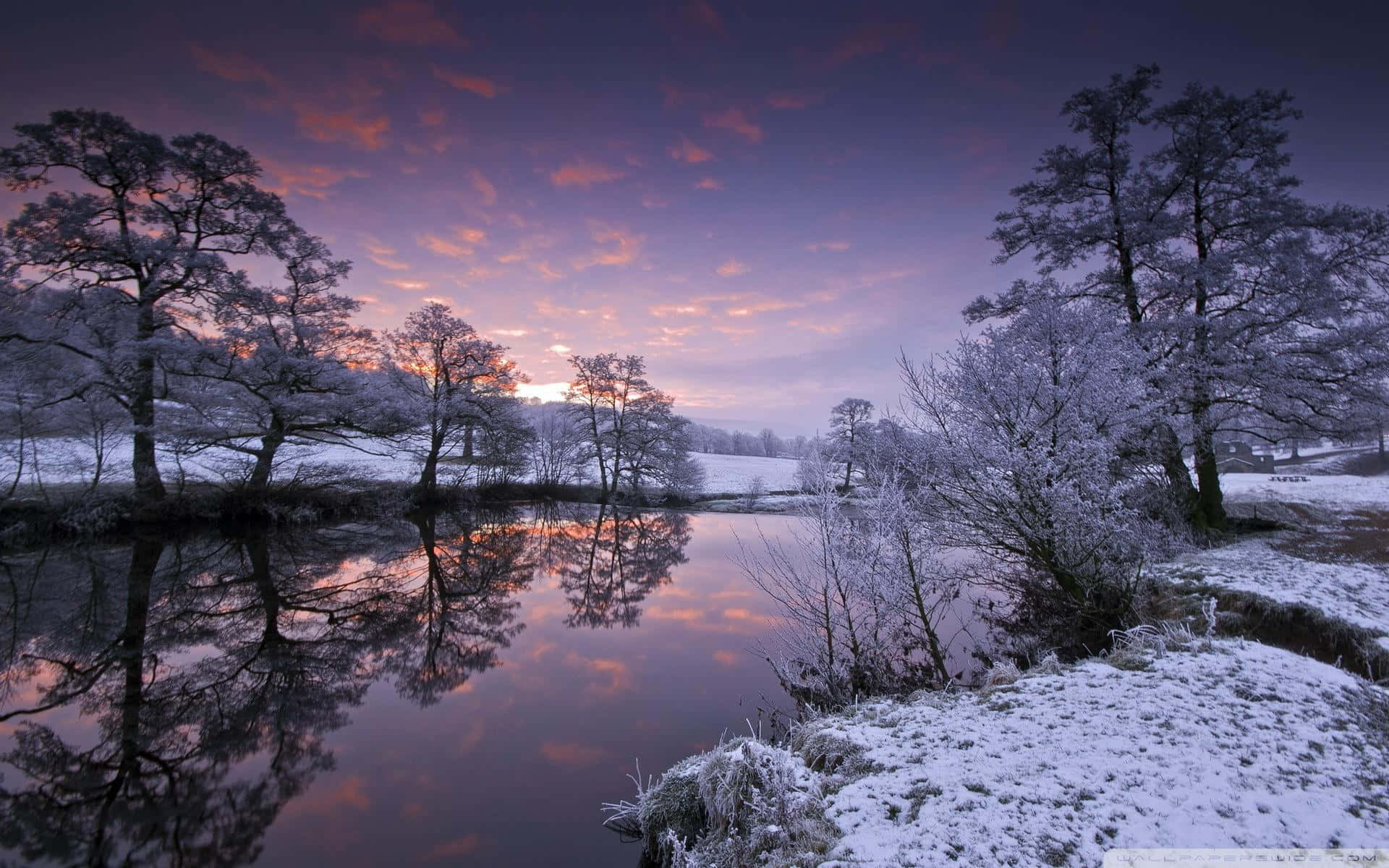 Winter Lake During Evening Background