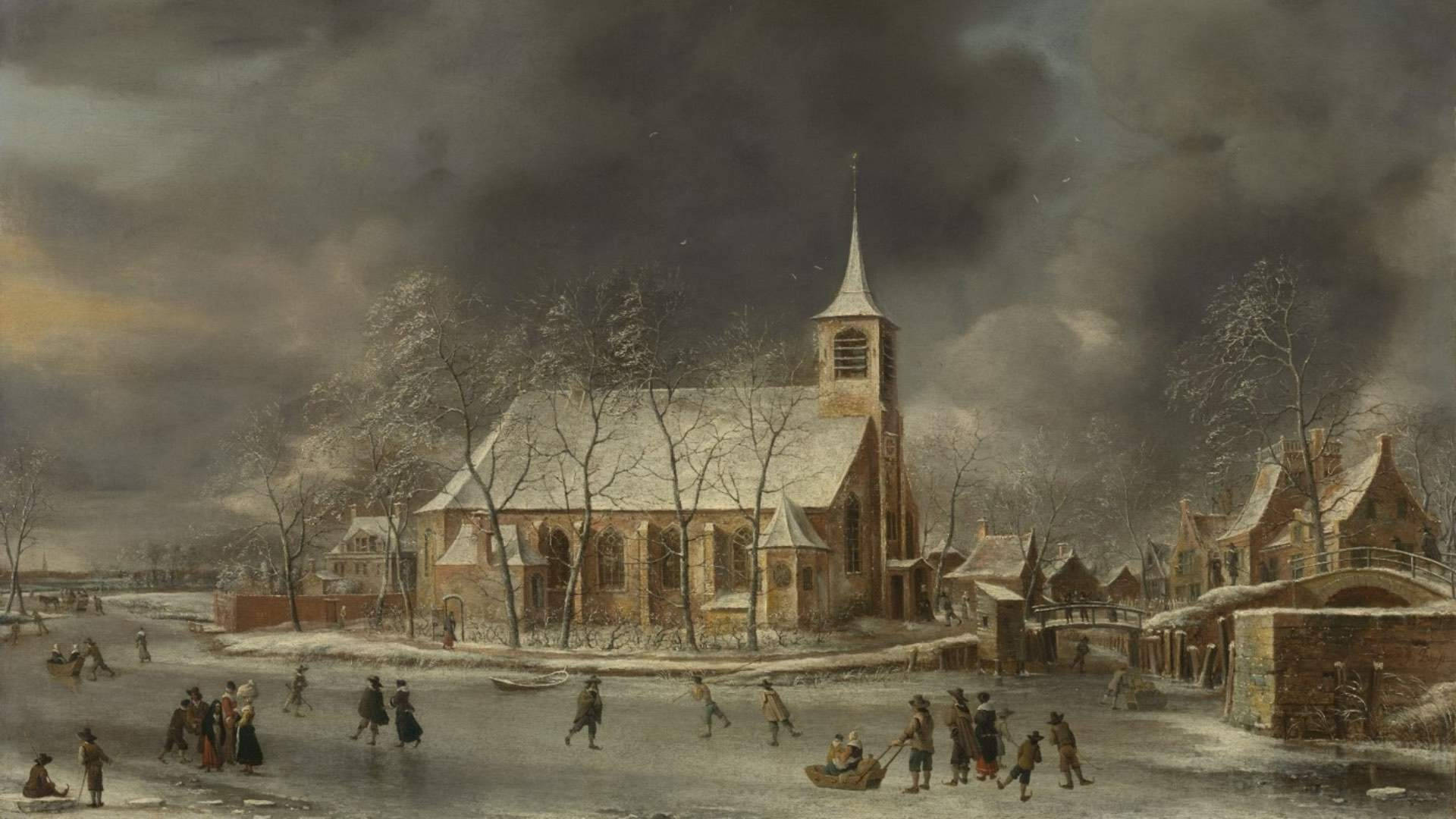 Winter Landscape Rembrandt Painting Background
