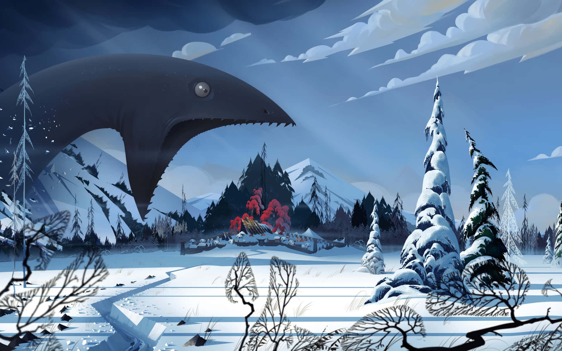 Winter Landscapewith Fantasy Creature Background