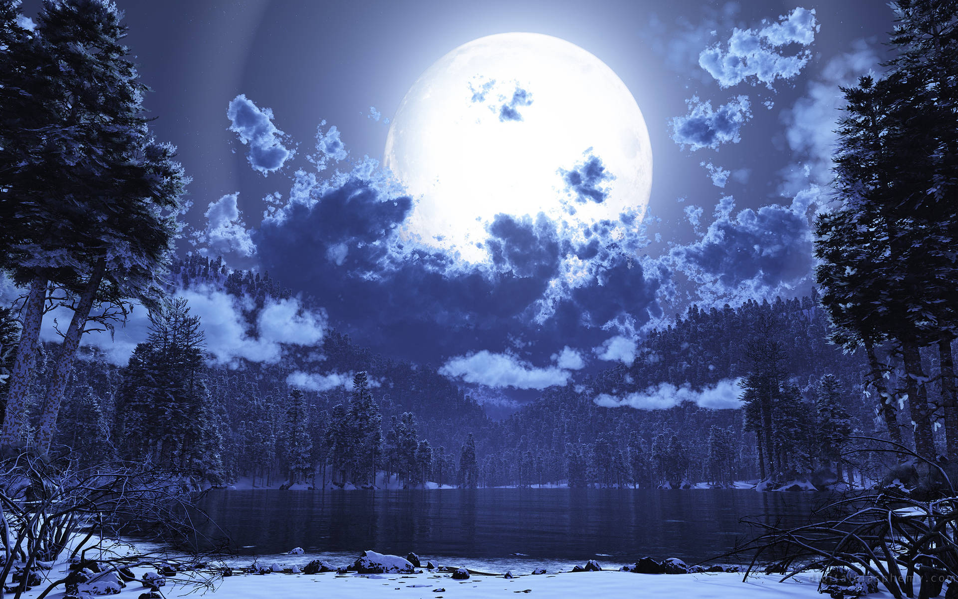 Winter Moon Night Sky Background