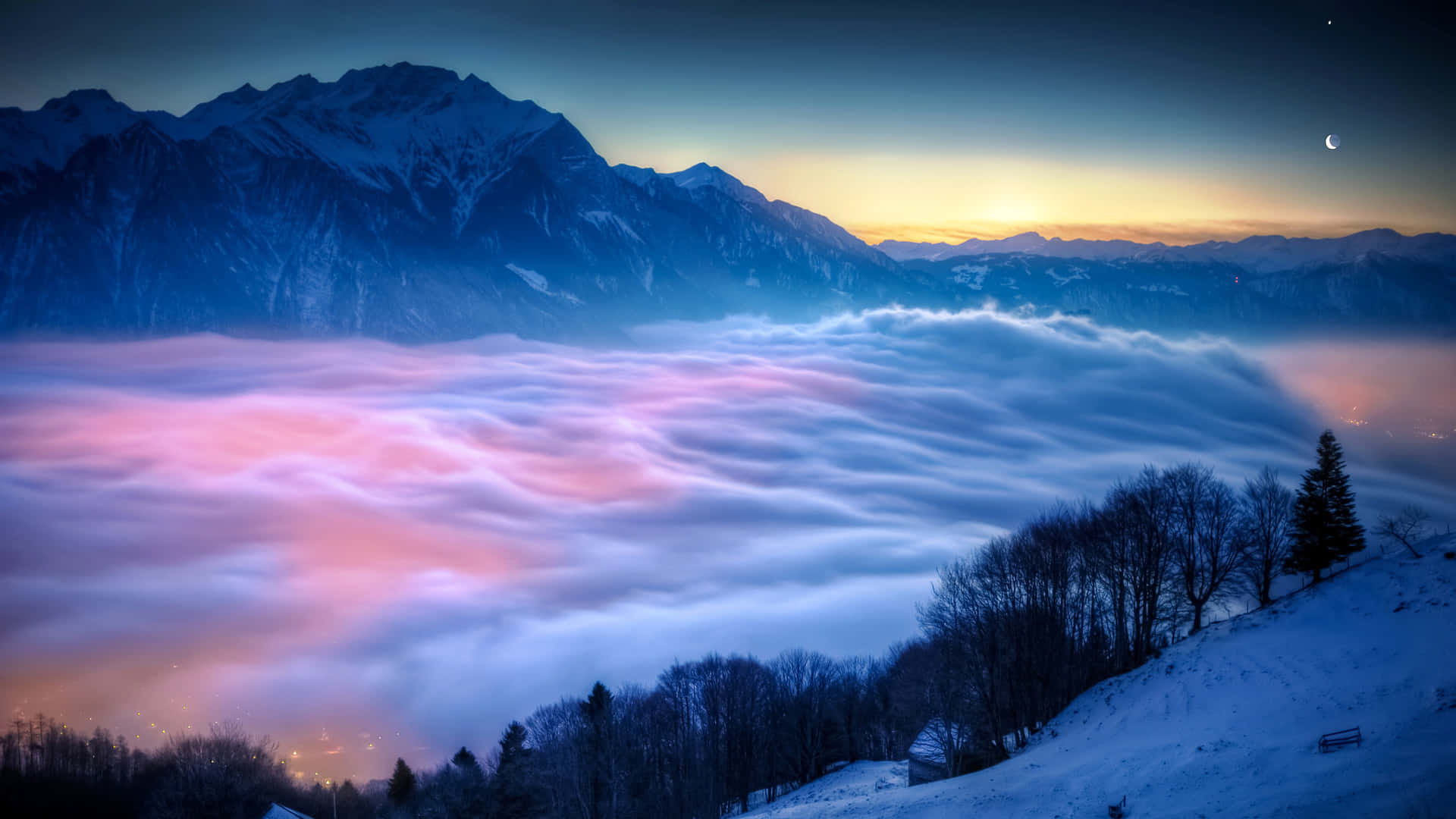 Winter_ Mountain_ Mist_ Sunset_4 K Background