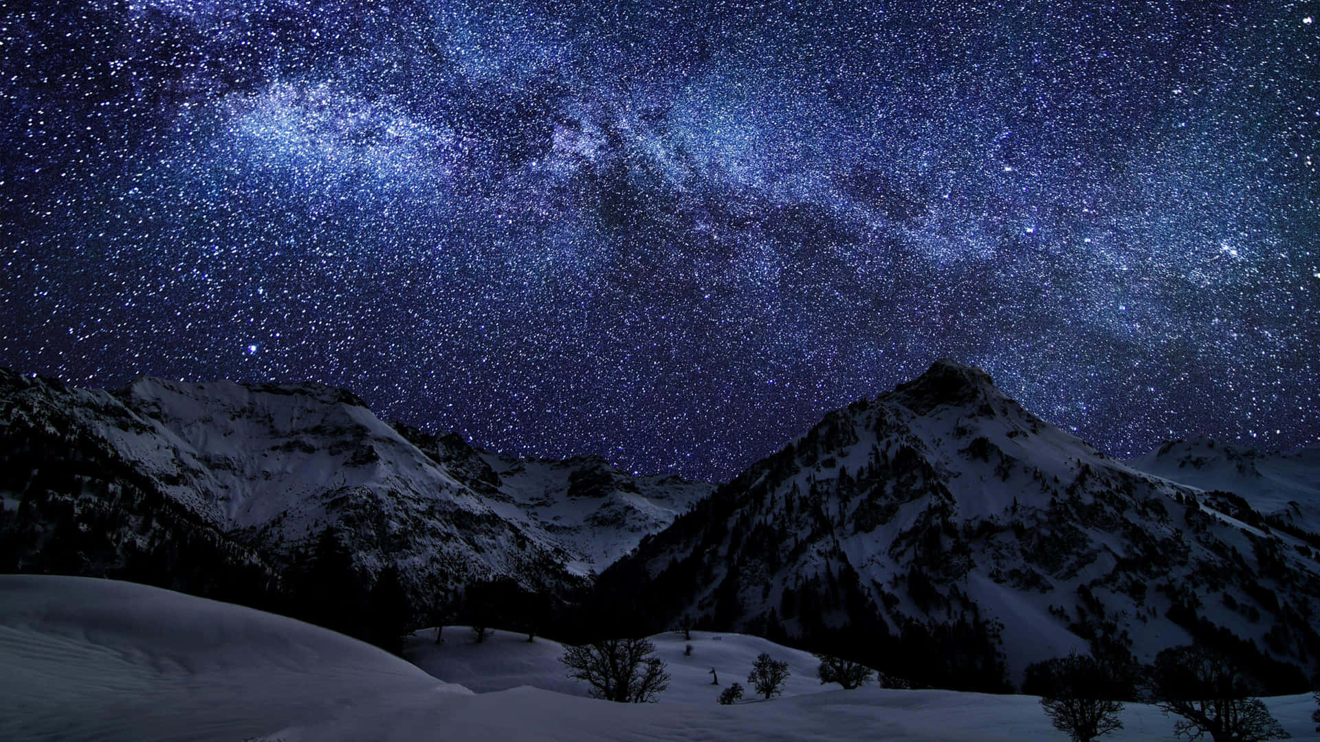 Winter Night Desktop With A Starry Sky Background