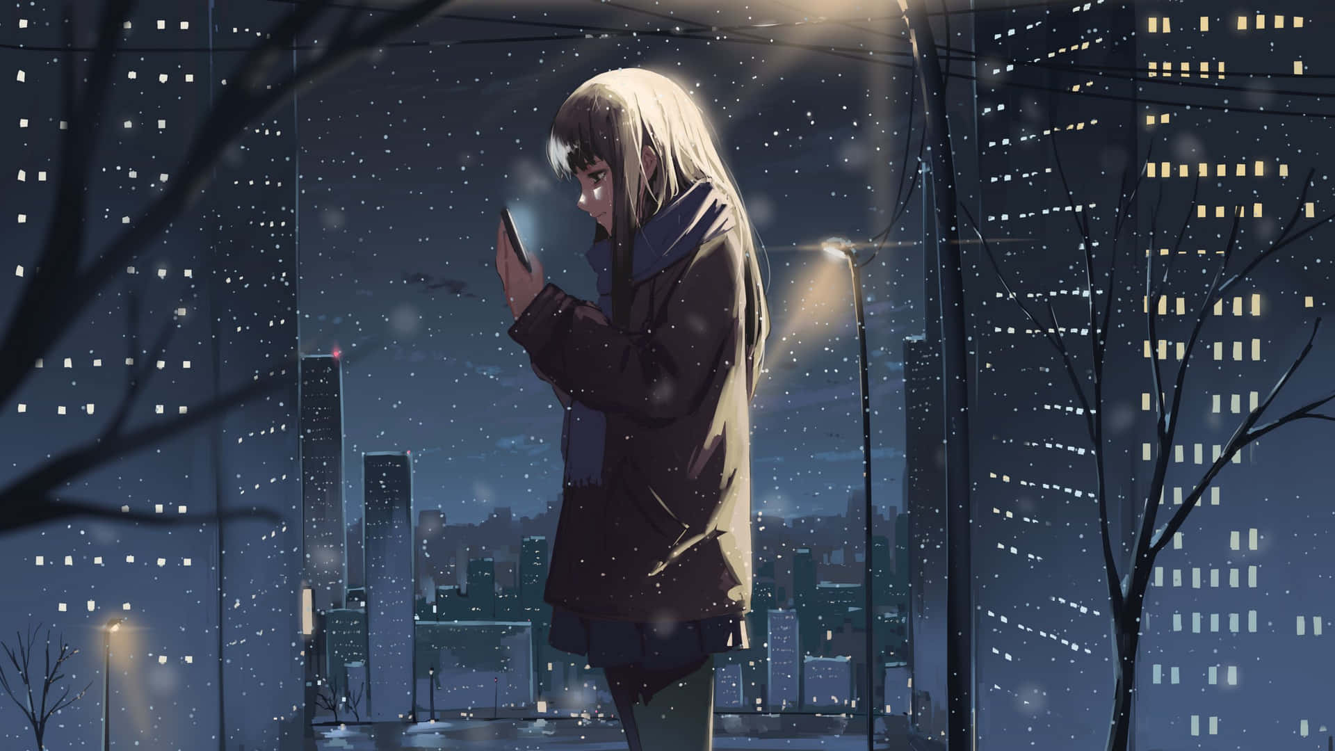 Winter Night Solitude Anime Art2560x1440